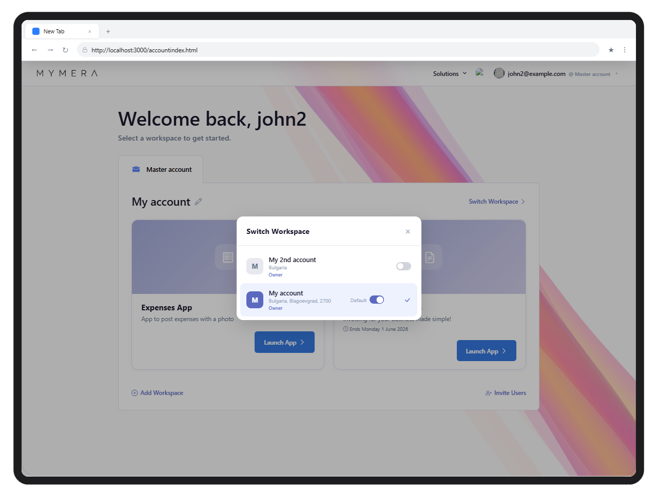 MyMera account hub — all your companies in one place
